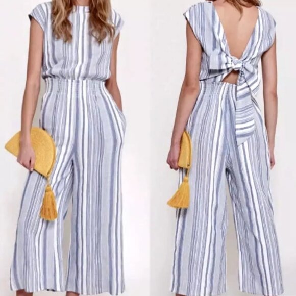 Roller Rabbit Picnic Stripe Emmanelle Jumpsuit Size XS Backless Wide Leg Romper - Picture 1 of 10
